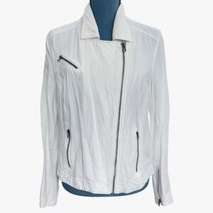 Lane Bryant Women's White Zip-Up Jacket size 20 . Linen blend. Moto